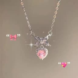 Y2K Crystal Bowknot Heart Pendant Necklace for Women Pink Heart Aesthetic Necklace Clavicle Chain 2023 Trendy Party Jewelry Gift