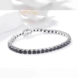 Nuoya Hip Hop 4mm Black Nano Zircon Tennis Bracelet Silver Plated Iced Out Black Diamond Chain for Man Women Gift 6-7inch