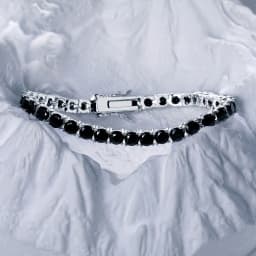 Nuoya Hip Hop 4mm Black Nano Zircon Tennis Bracelet Silver Plated Iced Out Black Diamond Chain for Man Women Gift 6-7inch