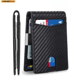 Homefish Anti‑RFID Blocking Carbon Fiber Leather Men's Bifold Wallet Slim Money Clip ID Credit Card Holder