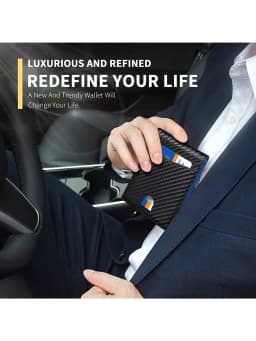 Homefish Anti‑RFID Blocking Carbon Fiber Leather Men's Bifold Wallet Slim Money Clip ID Credit Card Holder