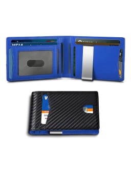 Homefish Anti‑RFID Blocking Carbon Fiber Leather Men's Bifold Wallet Slim Money Clip ID Credit Card Holder