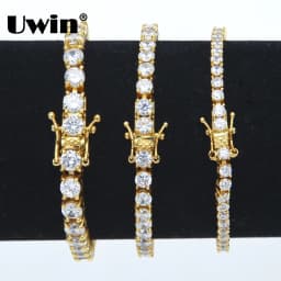 UWIN Black Color Tennis Chain Bracelet Round Cubic Zirconia AAA CZ Tennis Link Wrist Bracelets Hip Hop Jewelry for Rappers
