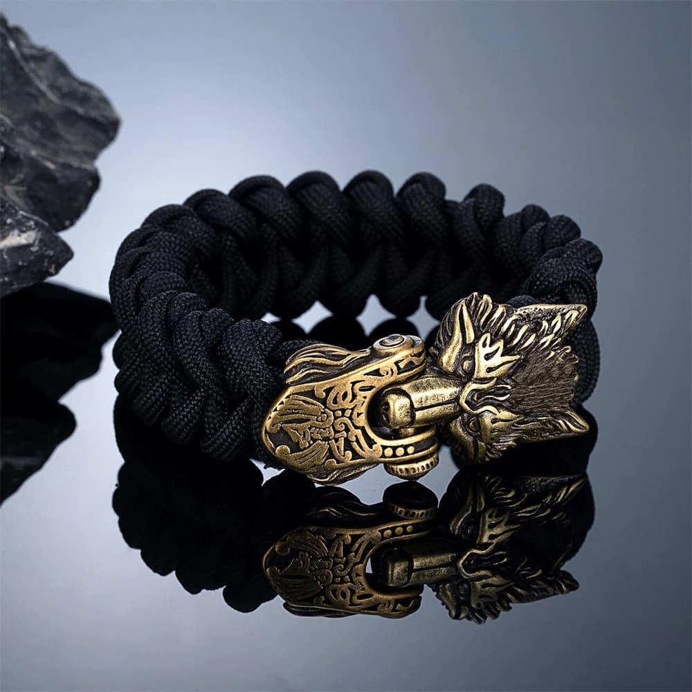 Vintage Vikings Wolf Survival Rope Bracelet for Men Bronze Stainless Steel Clasp Charm Norse Runes Handmade Male Women Jewelry