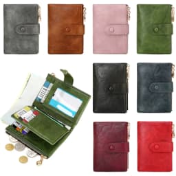 Retro Wallet Women's Short Three Fold Large Capacity Double Zipper ID Credit Card Holder Minimalist Solid Color Lady Coin Purse