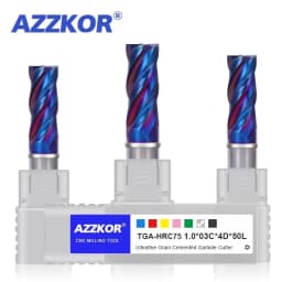 AZZKOR TGA-HRC75 4-Flute Blue Nano Coating Falt Milling Cutter Tungsten Steel Carbide CNC Mechanical Center End Mill Tools