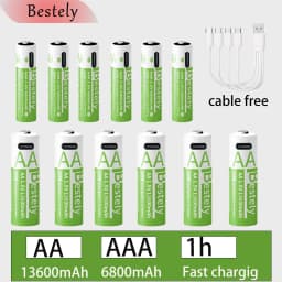 New Rechargeable1.5V AA 13600mAh+AAA 6800mAh Lithium Battery,USB Fast Charging Li-ion Battery , 2000 Cycles with USB- C Cable