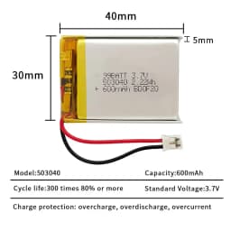 3.7V 600mAh LIPO Batteries 503040 053040 Li-Ion Polymer Lithium Battery for Speaker Radio VCR LED Light GPS Rechargeable Cells