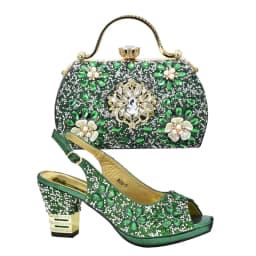 Italian Women Wedding Shoes and Bag Set Decorated with Rhinestone Africa Shoe and Bag Set Plus Size Heels 43 Wedding Shoes Bride
