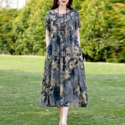 New Print plus size 2026 New Fashion Floral Printed Summer Dress Vestidos Elegant Short Sleeve Slim O-Neck Party Women clothing