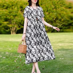 New Print plus size 2026 New Fashion Floral Printed Summer Dress Vestidos Elegant Short Sleeve Slim O-Neck Party Women clothing