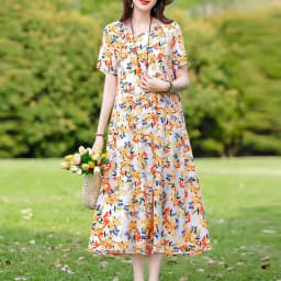 New Print plus size 2026 New Fashion Floral Printed Summer Dress Vestidos Elegant Short Sleeve Slim O-Neck Party Women clothing
