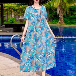 New Print plus size 2026 New Fashion Floral Printed Summer Dress Vestidos Elegant Short Sleeve Slim O-Neck Party Women clothing