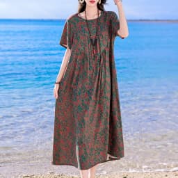 New Print plus size 2026 New Fashion Floral Printed Summer Dress Vestidos Elegant Short Sleeve Slim O-Neck Party Women clothing