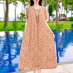 New Print plus size 2026 New Fashion Floral Printed Summer Dress Vestidos Elegant Short Sleeve Slim O-Neck Party Women clothing