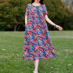 New Print plus size 2026 New Fashion Floral Printed Summer Dress Vestidos Elegant Short Sleeve Slim O-Neck Party Women clothing