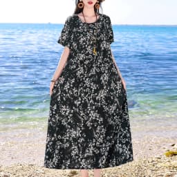 New Print plus size 2026 New Fashion Floral Printed Summer Dress Vestidos Elegant Short Sleeve Slim O-Neck Party Women clothing