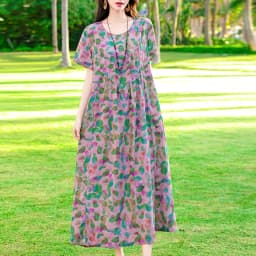 New Print plus size 2026 New Fashion Floral Printed Summer Dress Vestidos Elegant Short Sleeve Slim O-Neck Party Women clothing