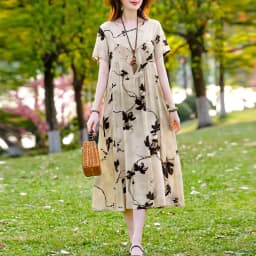 New Print plus size 2026 New Fashion Floral Printed Summer Dress Vestidos Elegant Short Sleeve Slim O-Neck Party Women clothing