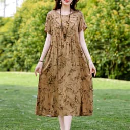 New Print plus size 2026 New Fashion Floral Printed Summer Dress Vestidos Elegant Short Sleeve Slim O-Neck Party Women clothing