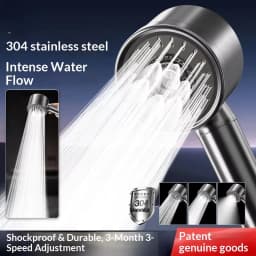 304 Stainless Steel High Pressure Filter Shower Head 3-Speed Large Flow Showerhead Shatter-Resistant Detachable for Bathroom