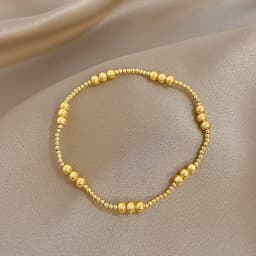 Greatera 3/4mm Stainless Steel Beads Elastic Bracelets for Women Gold Plated Tricolor Beaded Chain Bracelet Waterproof Jewelry