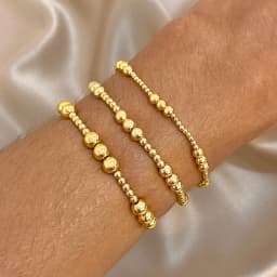 Greatera 3/4mm Stainless Steel Beads Elastic Bracelets for Women Gold Plated Tricolor Beaded Chain Bracelet Waterproof Jewelry