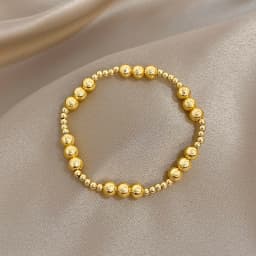 Greatera 3/4mm Stainless Steel Beads Elastic Bracelets for Women Gold Plated Tricolor Beaded Chain Bracelet Waterproof Jewelry