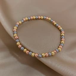 Greatera 3/4mm Stainless Steel Beads Elastic Bracelets for Women Gold Plated Tricolor Beaded Chain Bracelet Waterproof Jewelry