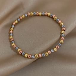 Greatera 3/4mm Stainless Steel Beads Elastic Bracelets for Women Gold Plated Tricolor Beaded Chain Bracelet Waterproof Jewelry