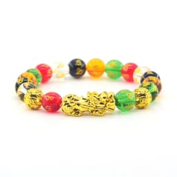 Pixiu Bracelet Feng Shui Wealth and Good Luck Bracelet Homme Wristband Gold Color Obisidian Stone Beads Black Six Character Gift