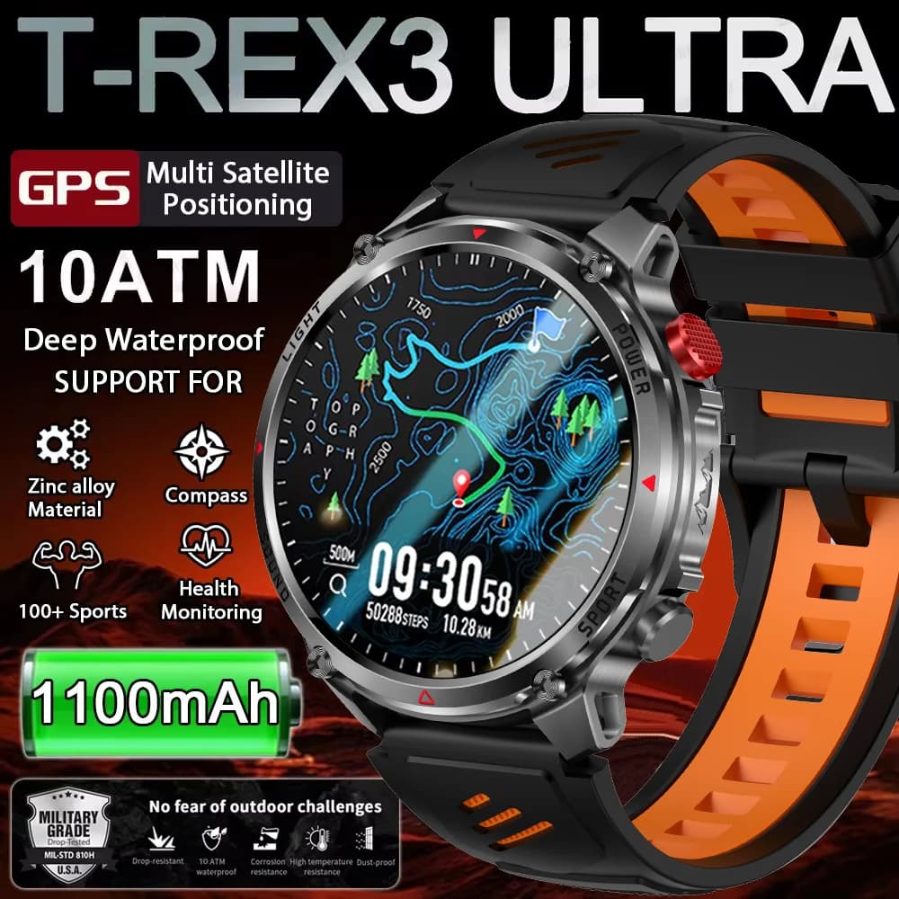 2026 T-Rex3 Ultra 1100mAh Battery Smart Watch GPS Track Compass IP69K Waterproof Sports Tracker Outdoors Military Smartwatches