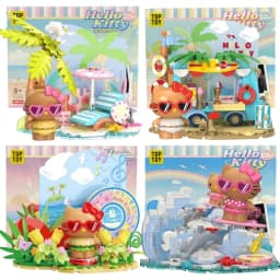 Original Sanrio Building Blocks Hello Kitty Coastal Holiday Series DIY Cartoon Street View Decoration Model Fans Toys Gift