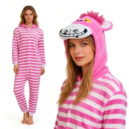 Cheshire Cat Cartoon One-Piece Pajamas Flannel Men and Women  Home Wear Autumn and Winter Home Clothing for Autumn and Winter