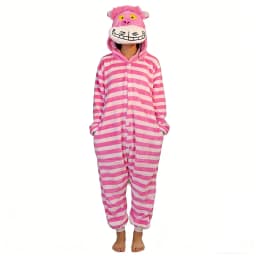 Cheshire Cat Cartoon One-Piece Pajamas Flannel Men and Women  Home Wear Autumn and Winter Home Clothing for Autumn and Winter