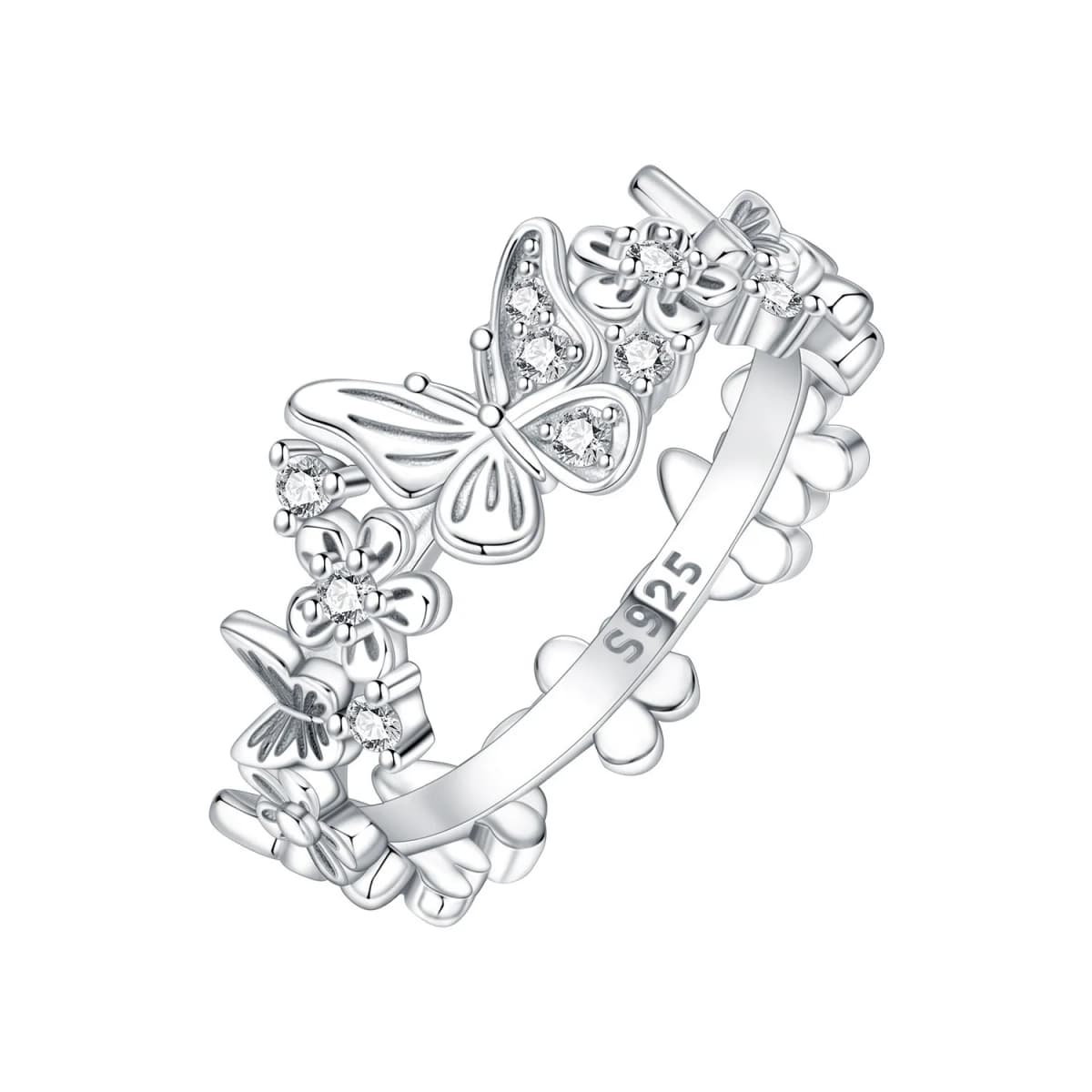 PANPOKI S925 Sterling Silver Flower Butterfly Insect Closed Ring For Women Finger Ring Personality Jewelry Party Trendy Gifts