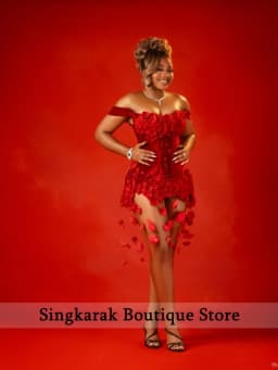 Pretty Petals Floral Short Prom Dresses 2026 Red Velvet Mini Wedding Party Dress Flowers Black Girls Birthday Dress Custom