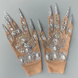 Luxury Pearls Mirrors Rhinestones Mesh Transparent Jumpsuit Gloves Lady Evening Prom Party Birthday Celebrate Outfit Stage Wear