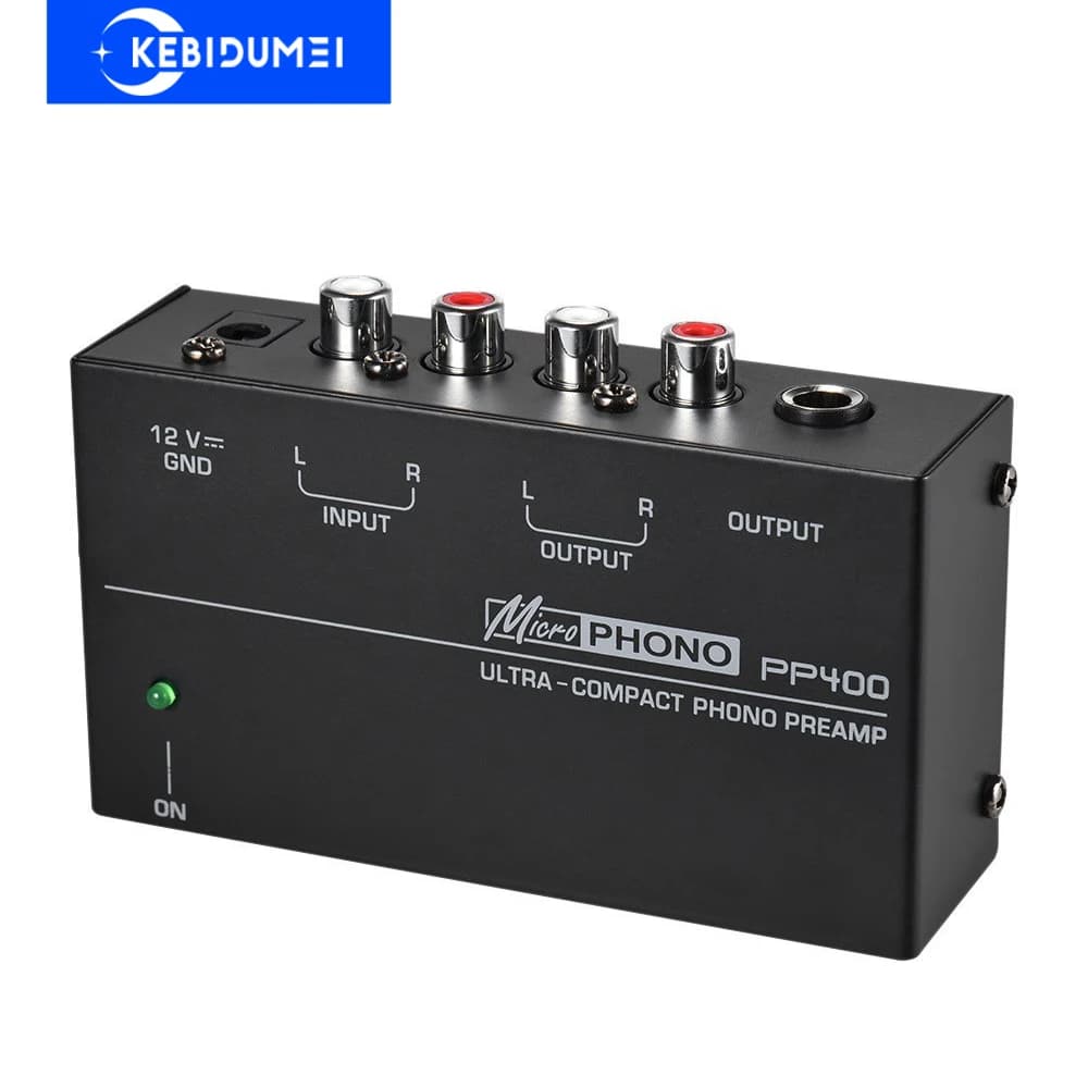 PP400 Ultra-Compact Phono Preamp Preamplifier Home Mini Audio Amplifier with RCA Interface for Turntable Tube Amplifier Speaker