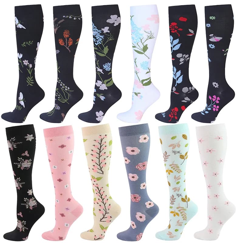 HYSAIXIA brand Vein Elastic Cycling Sports Compression Socks Jumping Rope Compress Stockings Men Women Pressure Grass Patterns