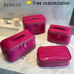 Crocodile Pattern Cowhide Cosmetic Bag Rose Red Light Luxury Genuine Leather Women Travel Portable Toiletry Storageanity Case