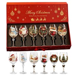 Christmas Collectible Glass Goblet Holiday Wine Stemmed Cup Festive Clear Transparent Party Gift