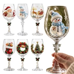 Christmas Collectible Glass Goblet Holiday Wine Stemmed Cup Festive Clear Transparent Party Gift