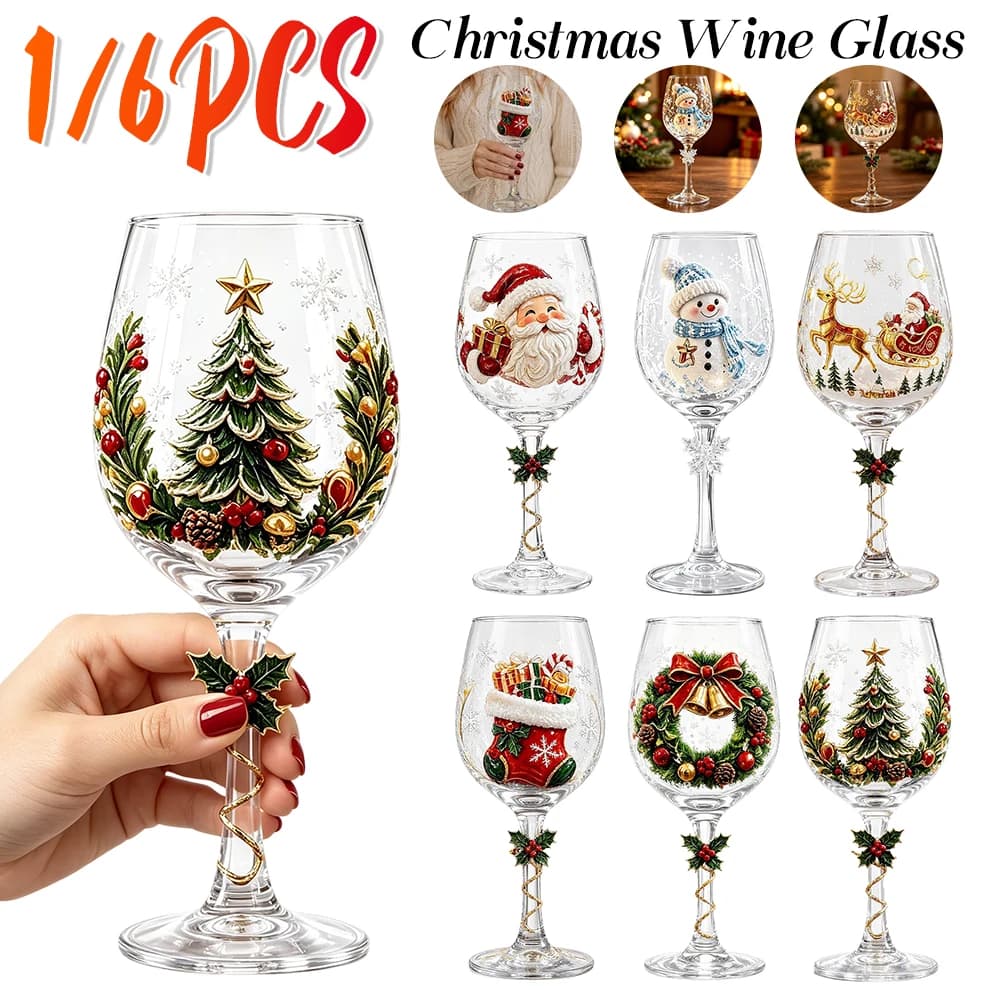 Christmas Collectible Glass Goblet Holiday Wine Stemmed Cup Festive Clear Transparent Party Gift