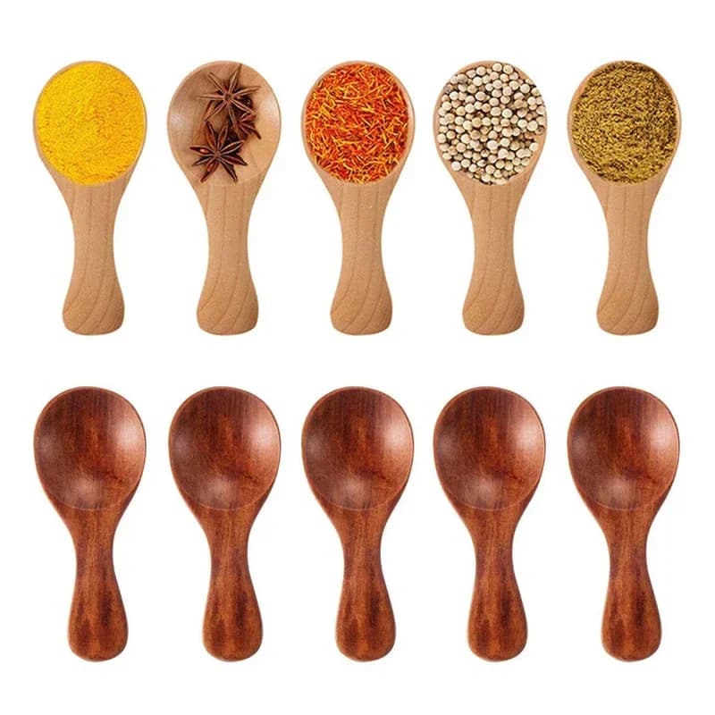 5Pcs Wooden Spoon Kitchen Small Spoon Wood Spice Spoon Mini Wooden Scoop Tea Spoons for Powder Sugar Jar Kitchen Accessories