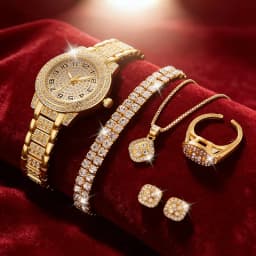 Luxury Women Gold Watch Fashion Ladies Quartz Diamond Wristwatch Elegant Female Bracelet Watches Set Reloj Mujer