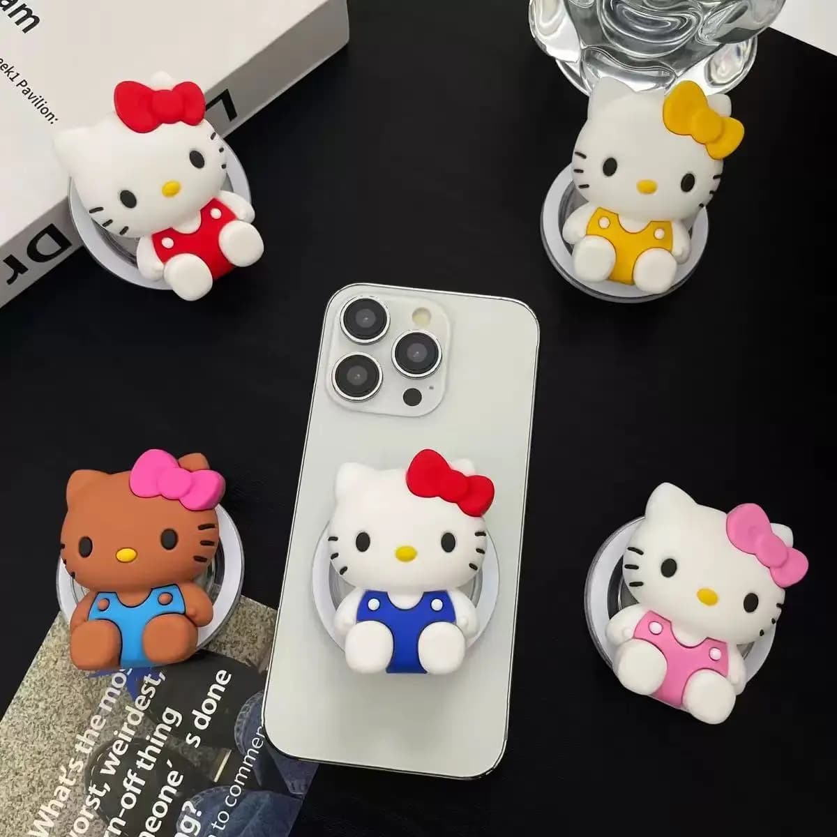 3D Sanrio Hello Kitty For Magsafe Magnetic Phone Griptok Grip Tok Stand Cute Cartoon For iPhone Foldable Silicone Holder Case