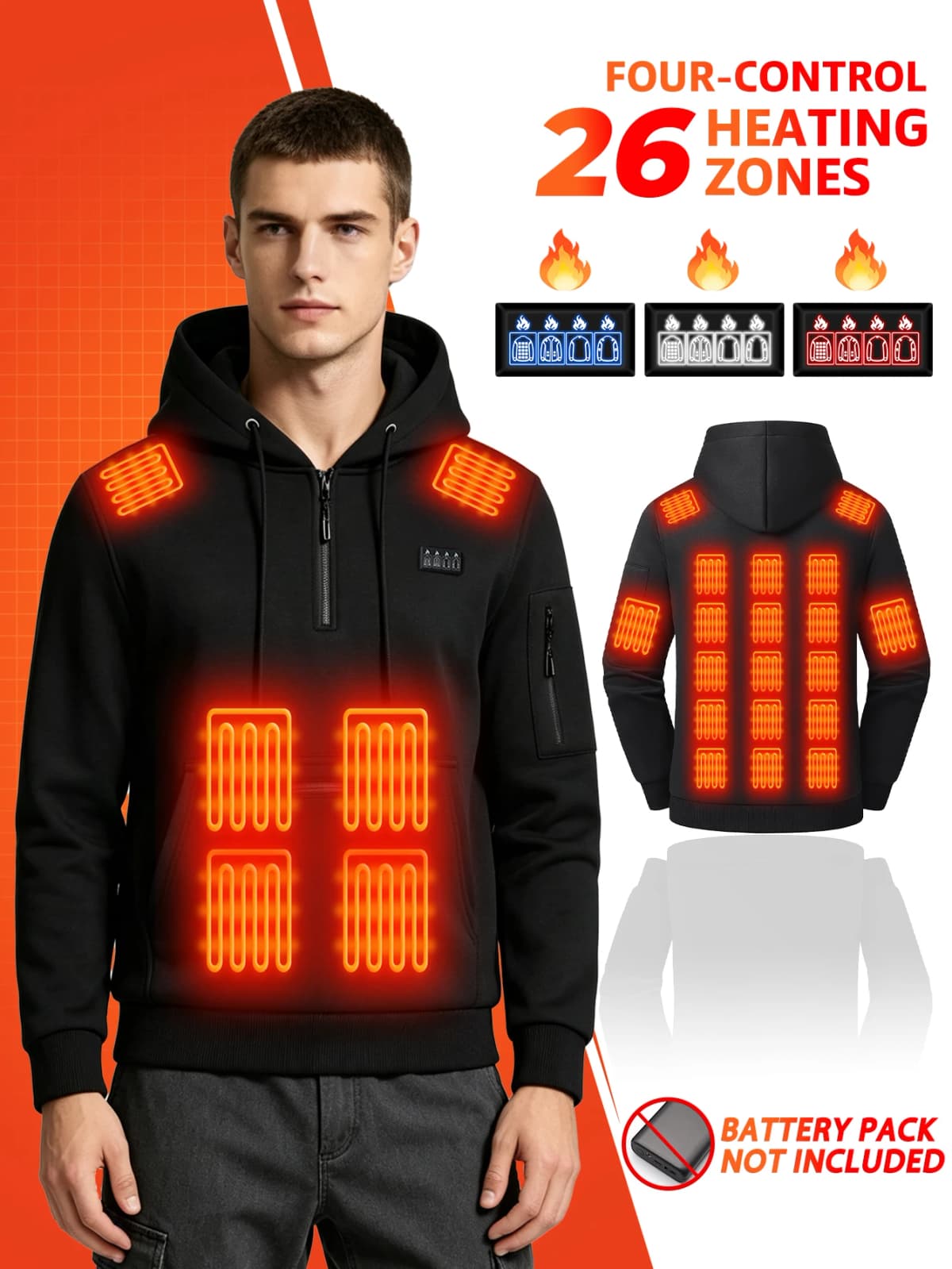 26 Zone Heated Sweatshirt for Men Women Fast Heating USB Constant Temp Hoodie Machine Washable Windproof for Commute Outdoor
