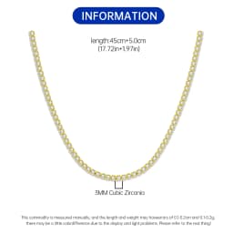 Orstarry S925 Sterling Silver Necklace Tennis Chain Necklace 2mm & 3mm Cubic Zirconia for Women Exquisite Jewelry Birthday Gift