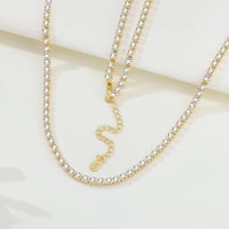 Orstarry S925 Sterling Silver Necklace Tennis Chain Necklace 2mm & 3mm Cubic Zirconia for Women Exquisite Jewelry Birthday Gift